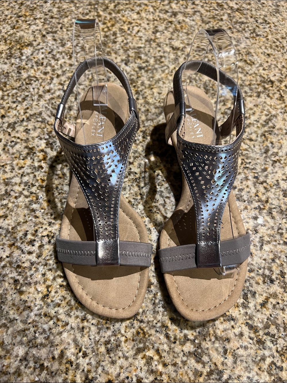 Earth Origins Women's Metallic Gray T-Strap Sandals